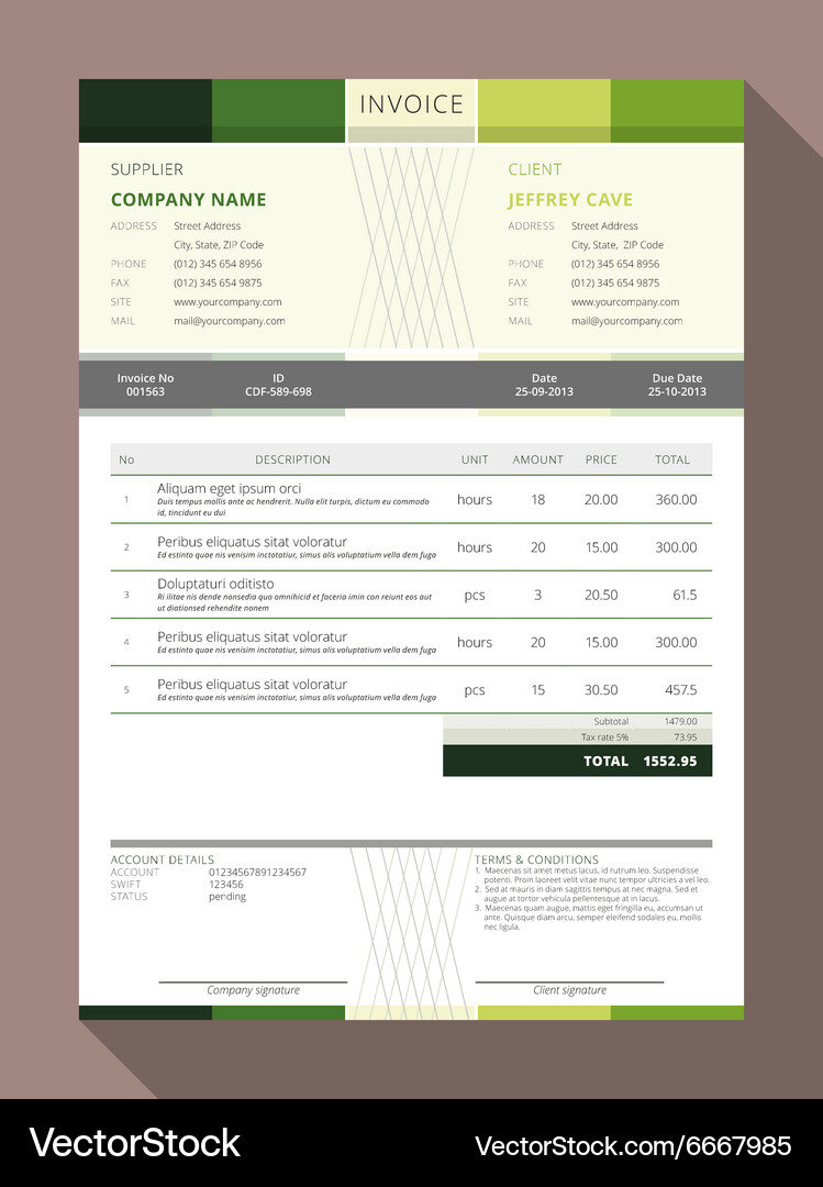 Customizable invoice form template design Vector Image