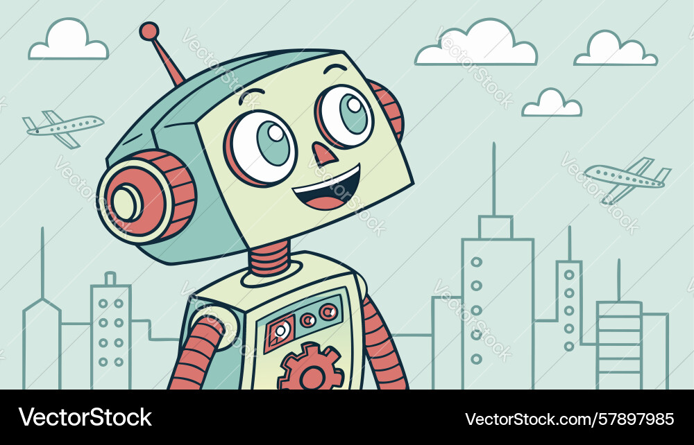 Friendly robot waving futuristic tech character Vector Image