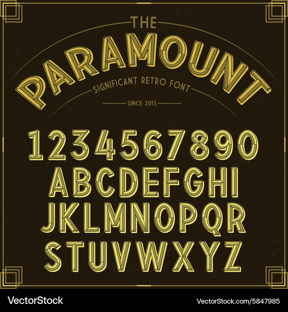 Golden Retro Lettering Font Vector Image