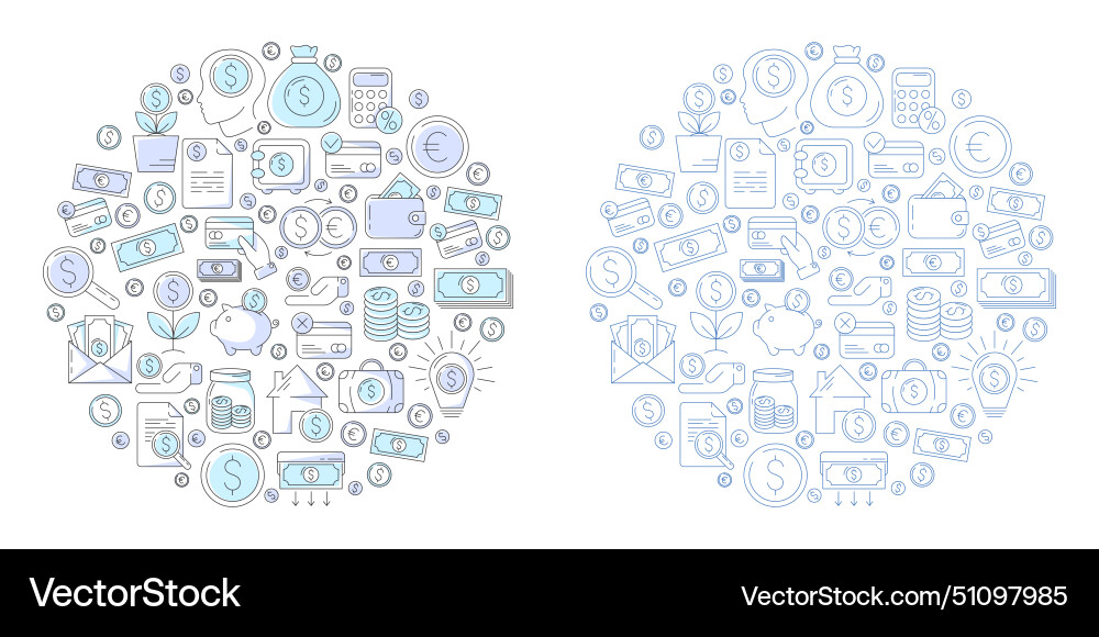 Money and payment methods round composition Vector Image