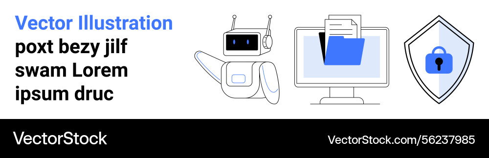 Robot computer folder and shield symbolizing Robot computer folder and shield symbolizing vector image