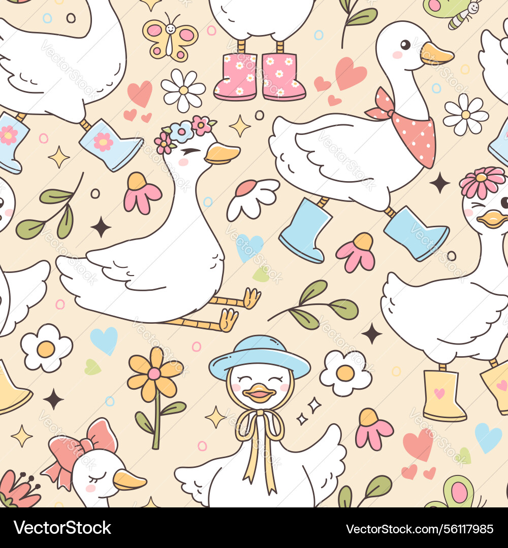 Spring goose seamless pattern isolated on orange Vector Image