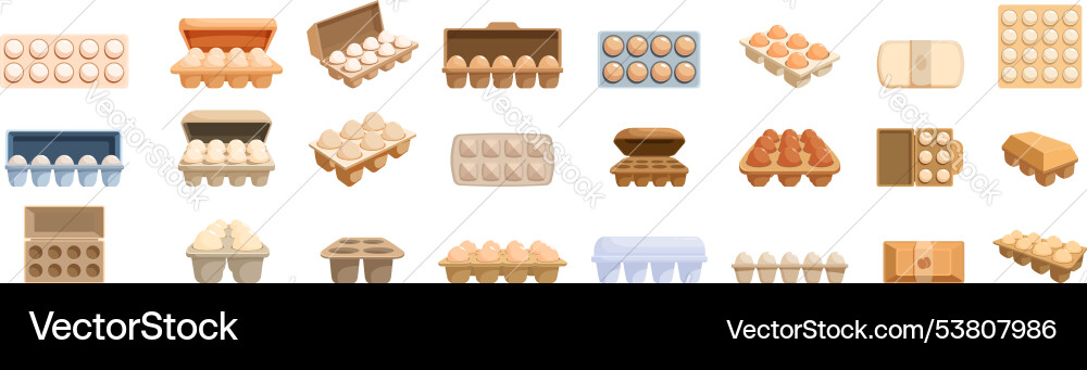 Egg package icons set collection of empty half Egg package icons set collection of empty half vector image