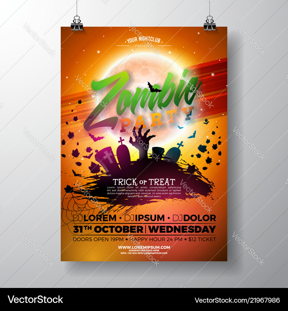 Halloween zombie party flyer Halloween zombie party flyer vector image