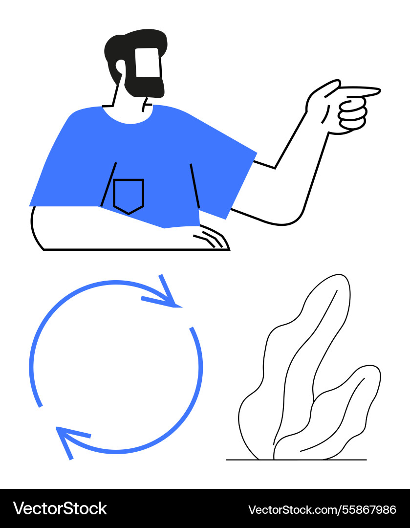 Man pointing with confidence beside a cycle Man pointing with confidence beside a cycle vector image