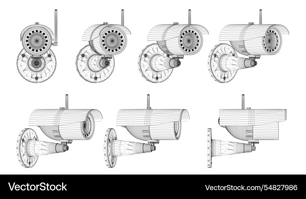 Set with cctv camera wireframe in different vector image