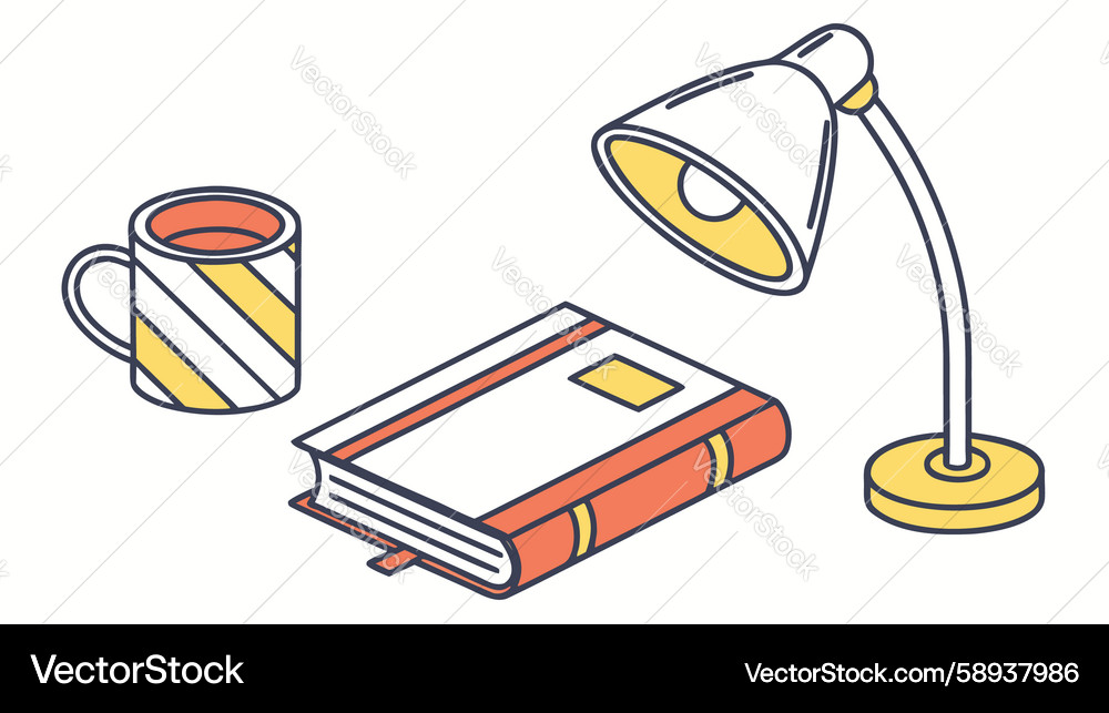Study setup book mug desk lamp design generative Vector Image