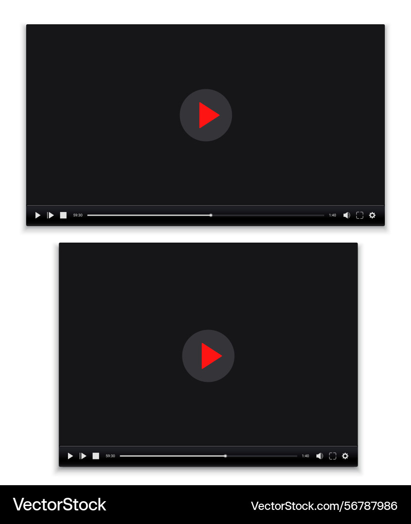 Video player interface template with play button Video player interface template with play button Vector Image