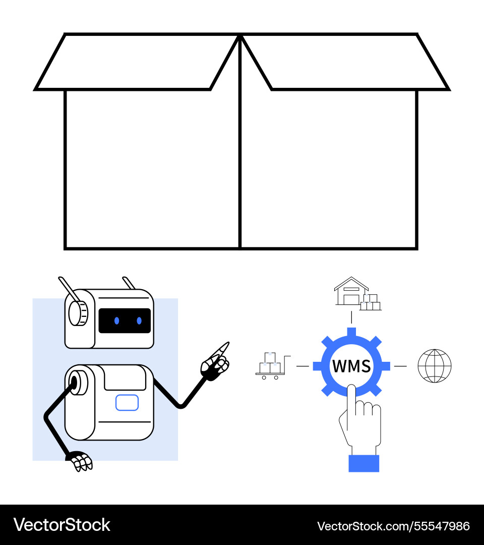 Warehouse management system wms concept with robot vector image