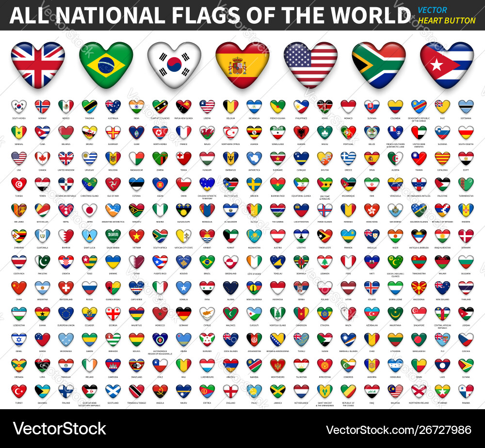 World Flags & Hearts - Button Collection Vector Image