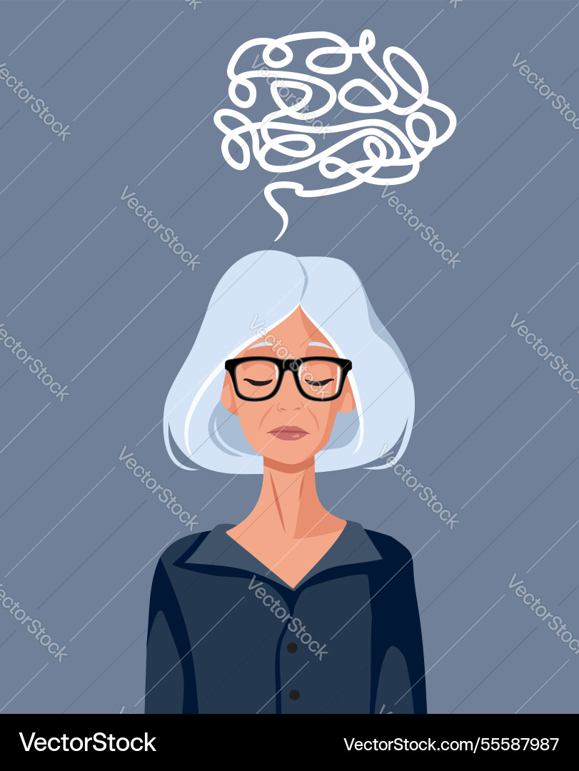Depressed senior woman with tangled thoughts Depressed senior woman with tangled thoughts vector image