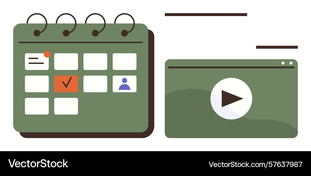 Digital calendar and video player interface vector image