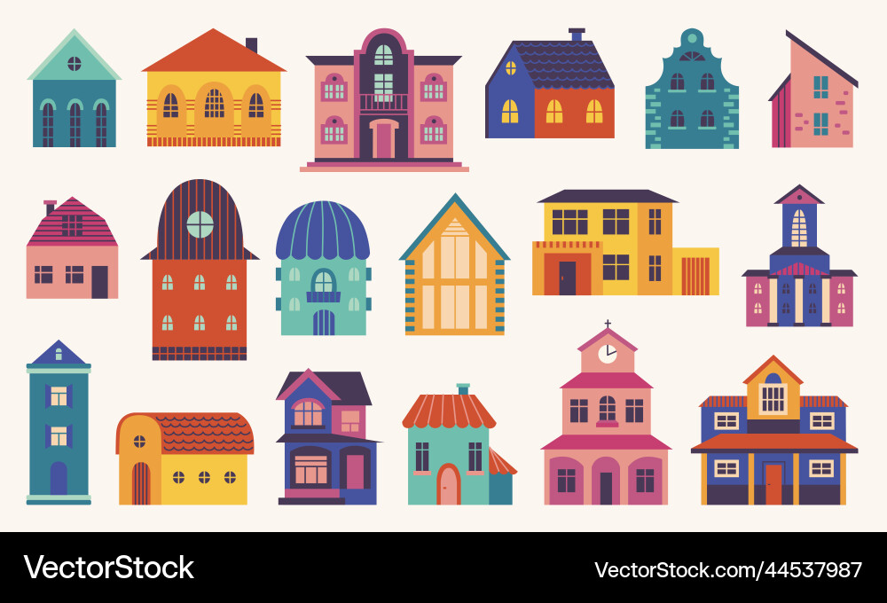 Doodle Wohnung Haus verschiedene Häuser vorne außen Doodle Wohnung Haus verschiedene Häuser vorne außen vektorbild