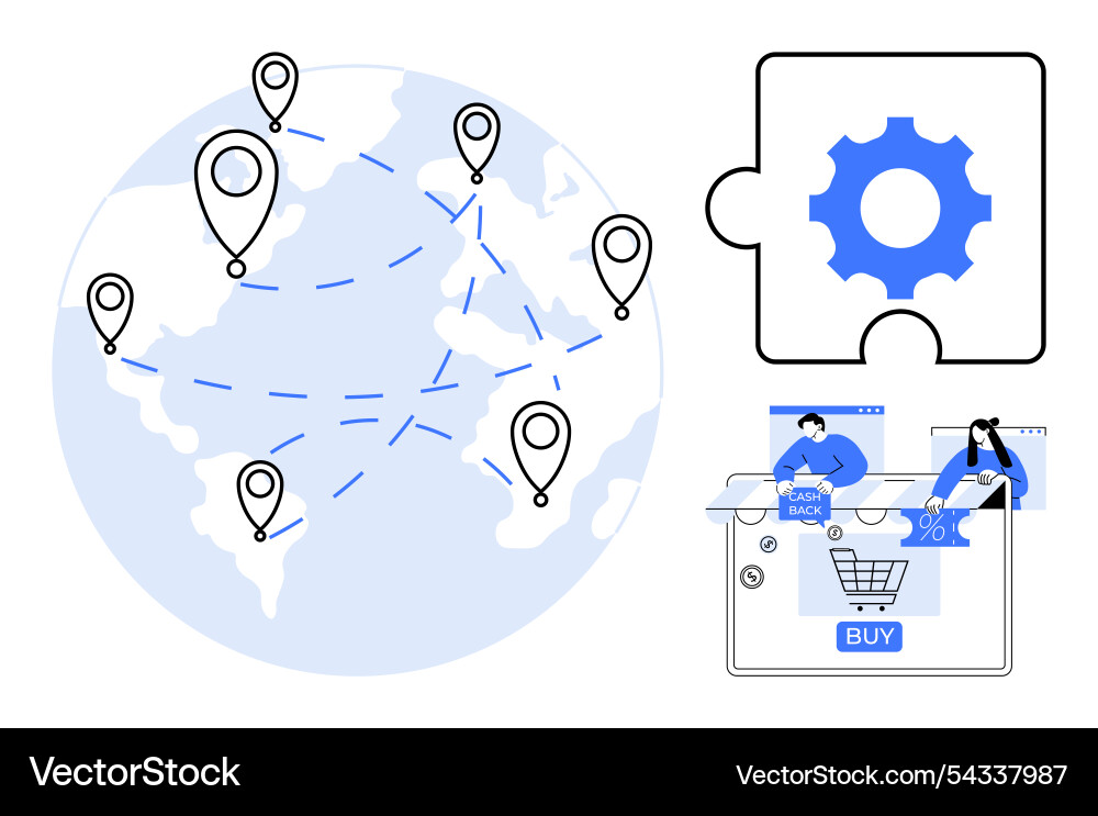 Global e-commerce and logistics network with key Vector Image