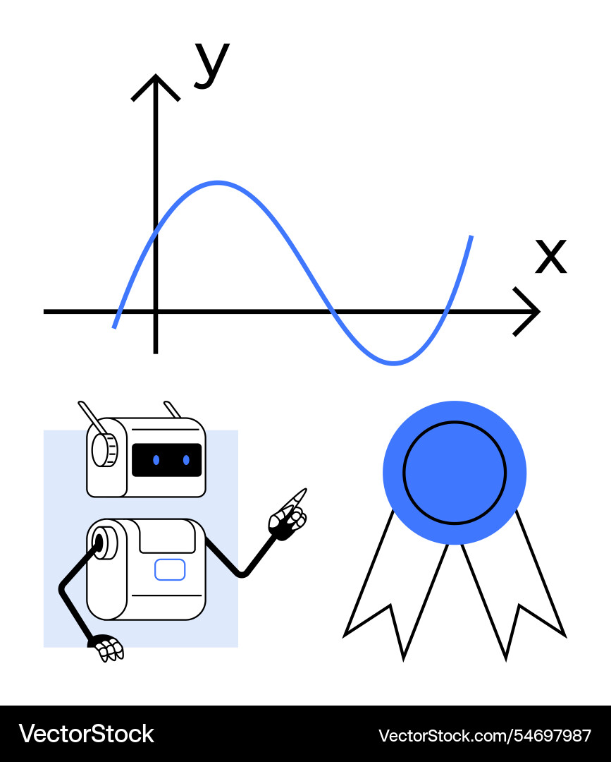 Robot learning concept with graph and achievement Robot learning concept with graph and achievement vector image