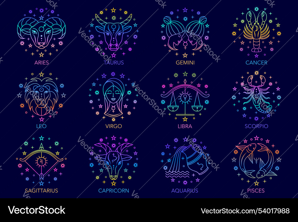 Collection of zodiac signs created in linear style Collection of zodiac signs created in linear style vector image