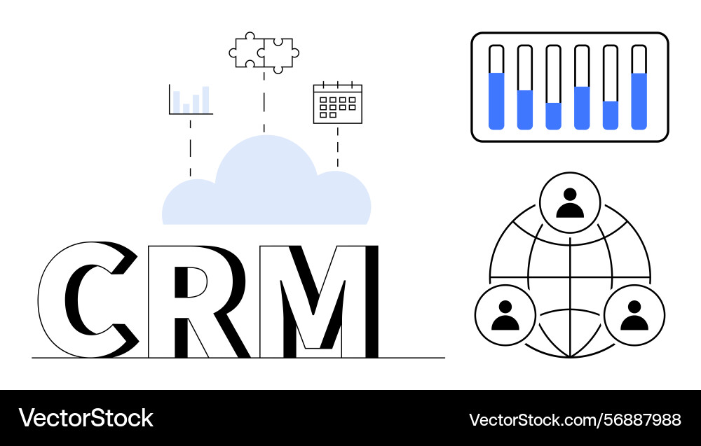 Crm system concept with cloud storage analytics Crm system concept with cloud storage analytics Vector Image