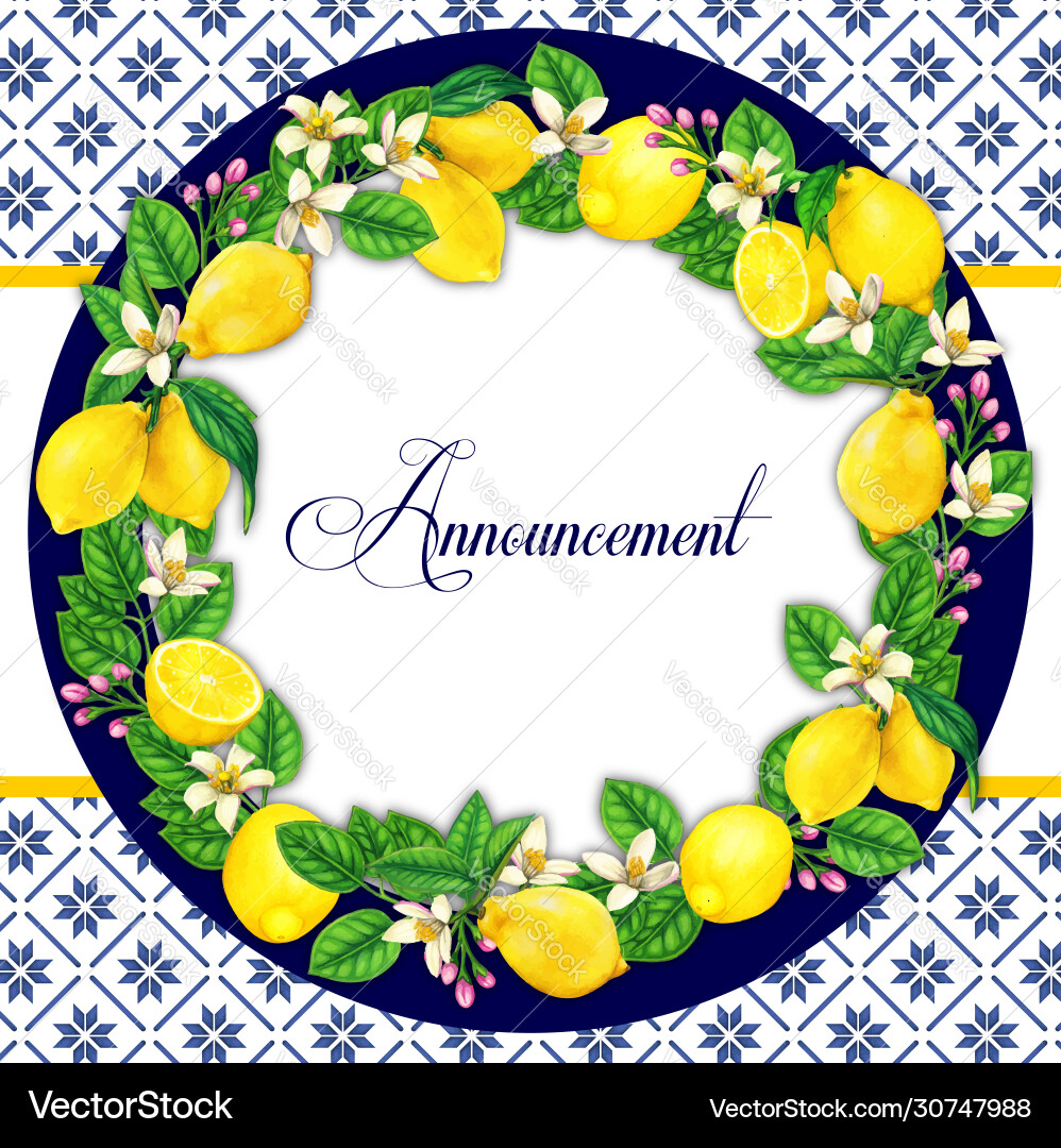 Elegant watercolor lemon wreath Elegant watercolor lemon wreath vector image