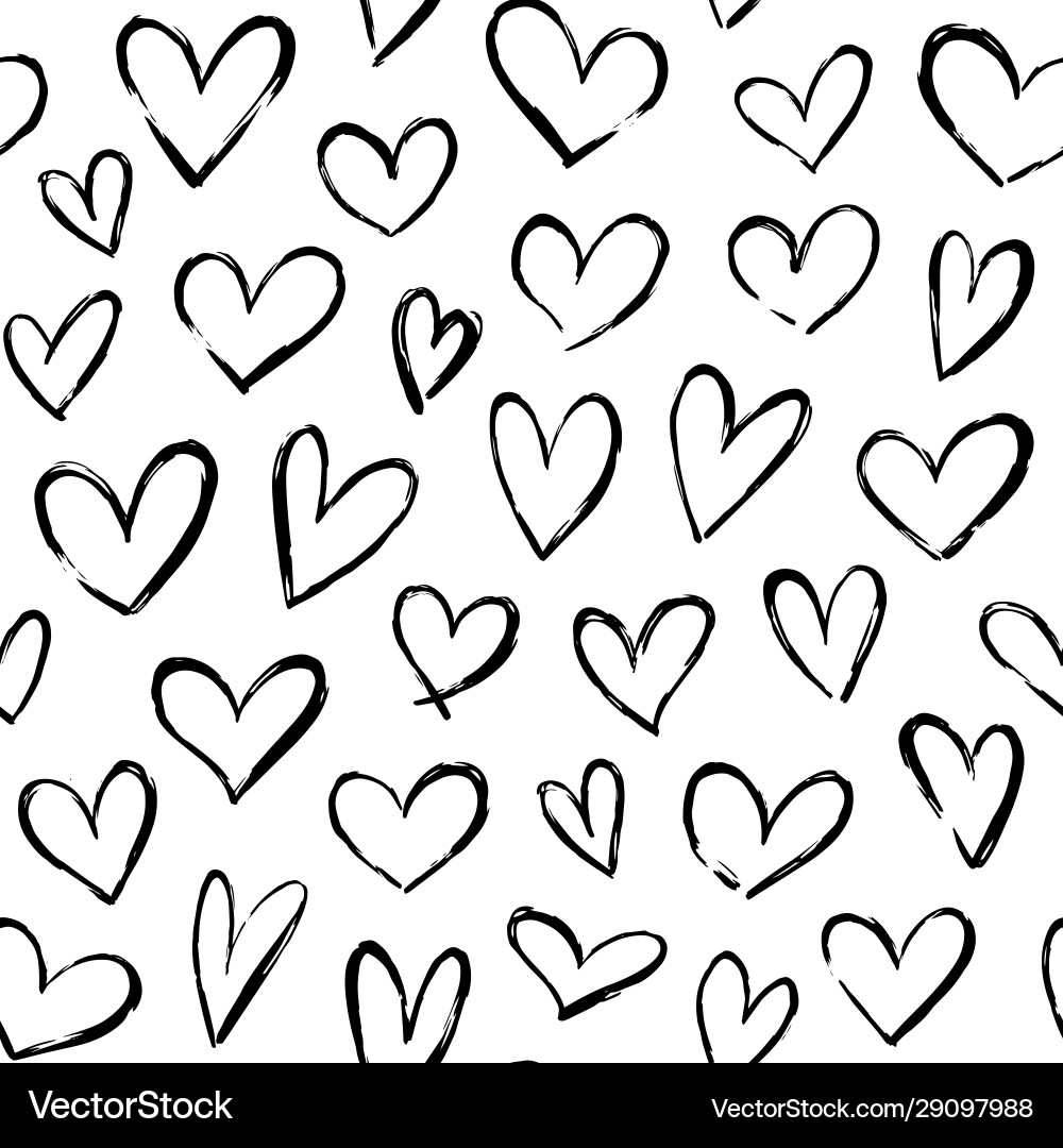 Hand Drawn Hearts Pattern Vector Image