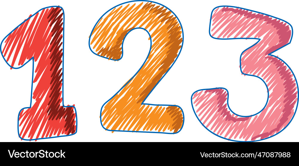 Numbers in pencil colour sketch simple style vector image