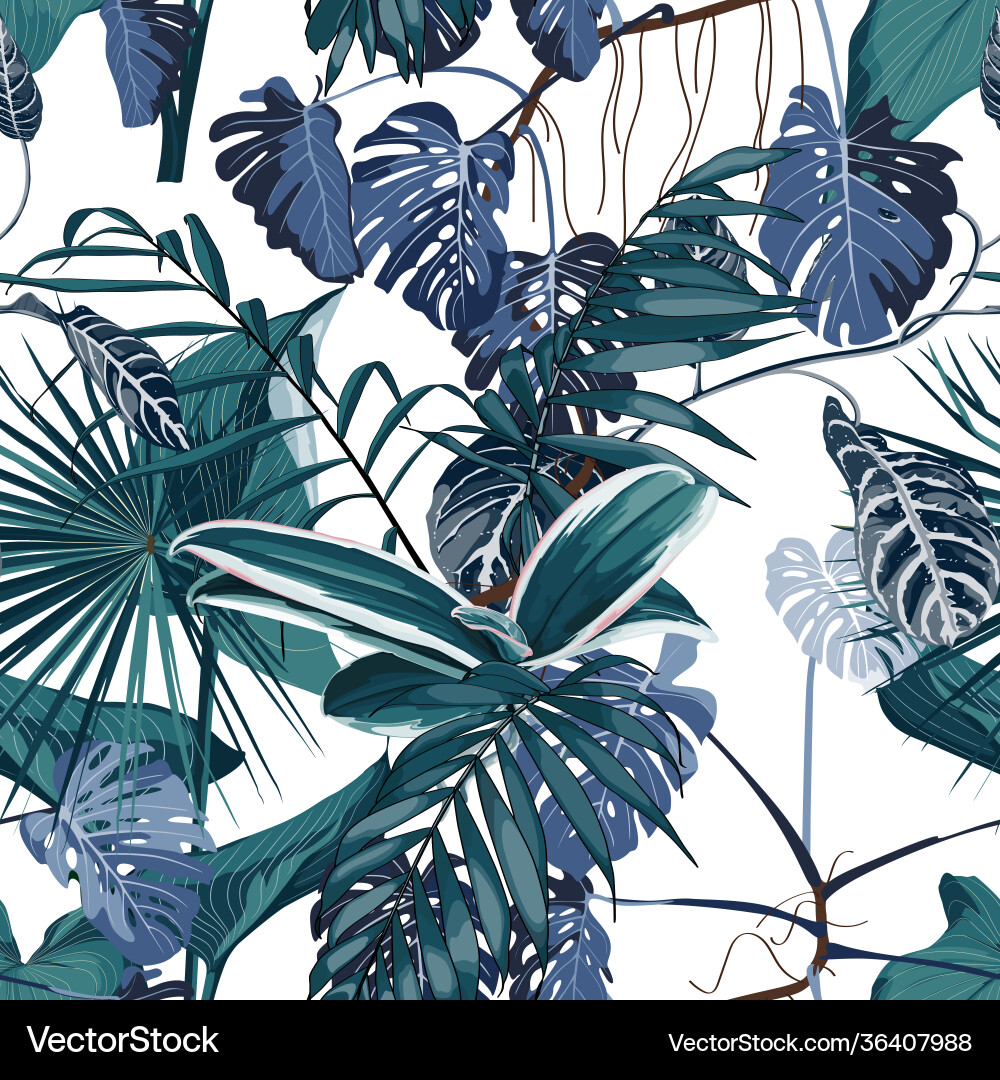 Tropical night vintage pattern palm tree leaves vector image