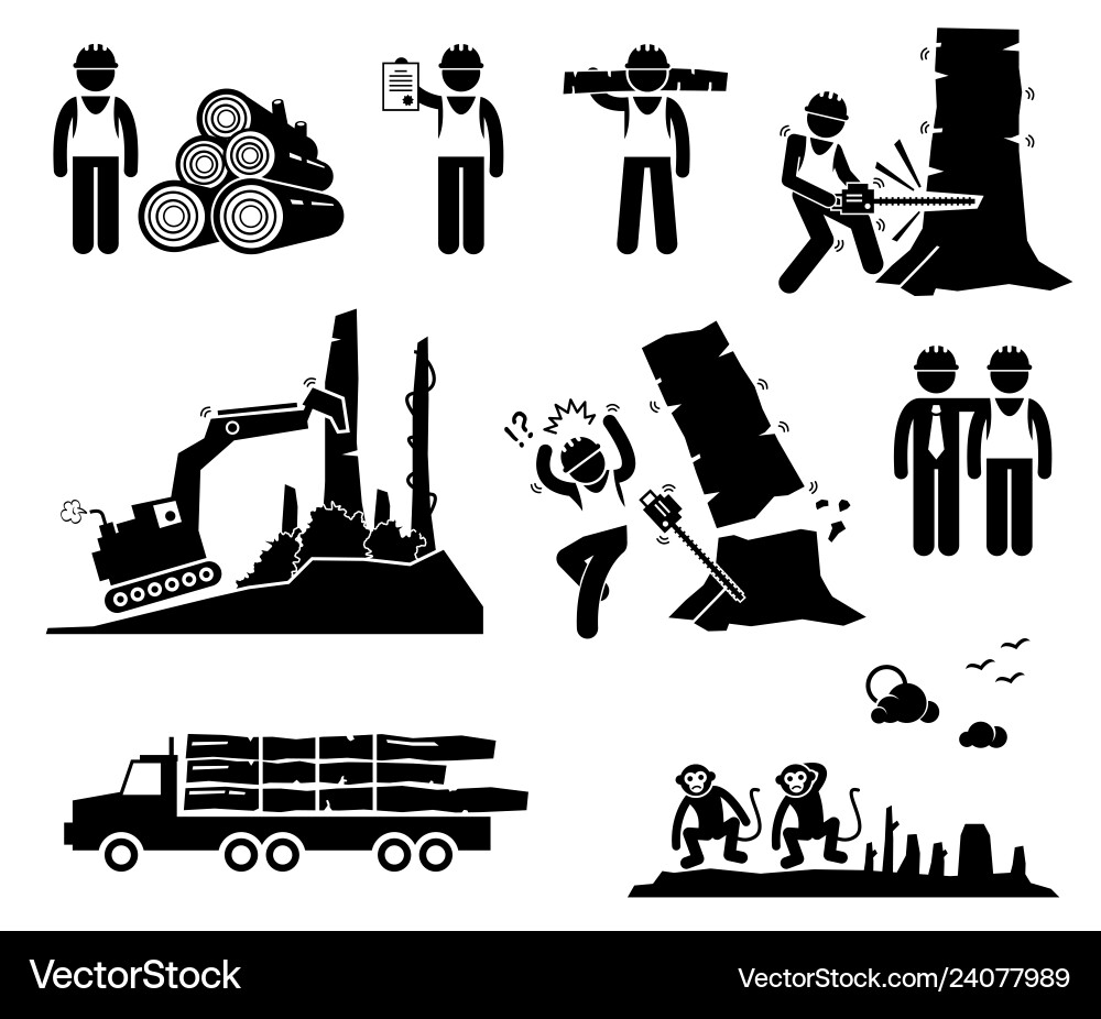 Deforestation Logging Worker Icon Set vector image
