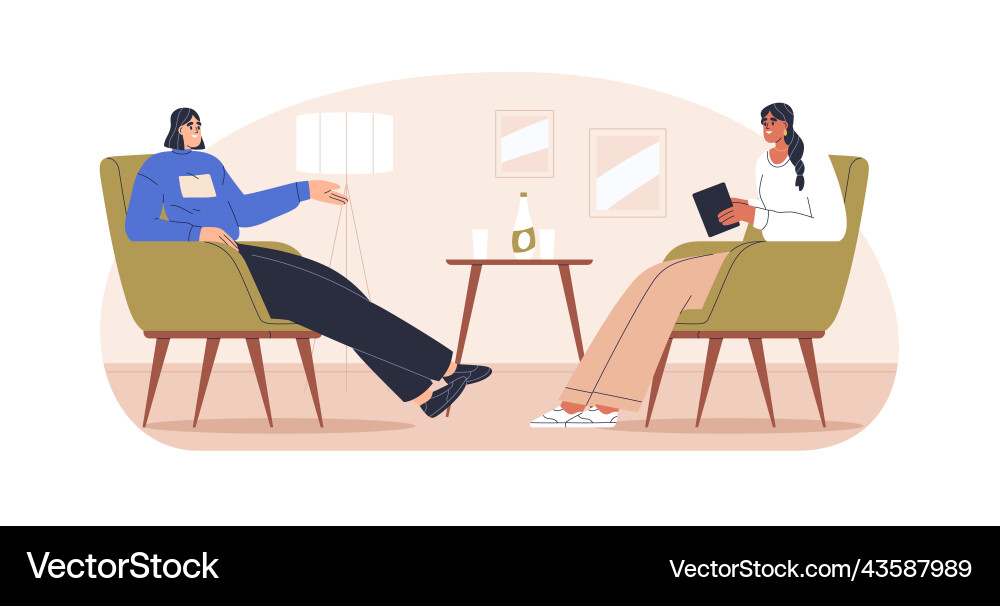 Guest talking to host at interview conversation Guest talking to host at interview conversation vector image
