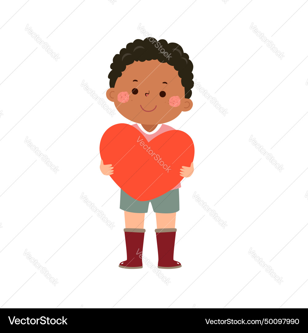 Cartoon kleiner Junge mit großem roten Herzen Cartoon kleiner Junge mit großem roten Herzen vektorbild