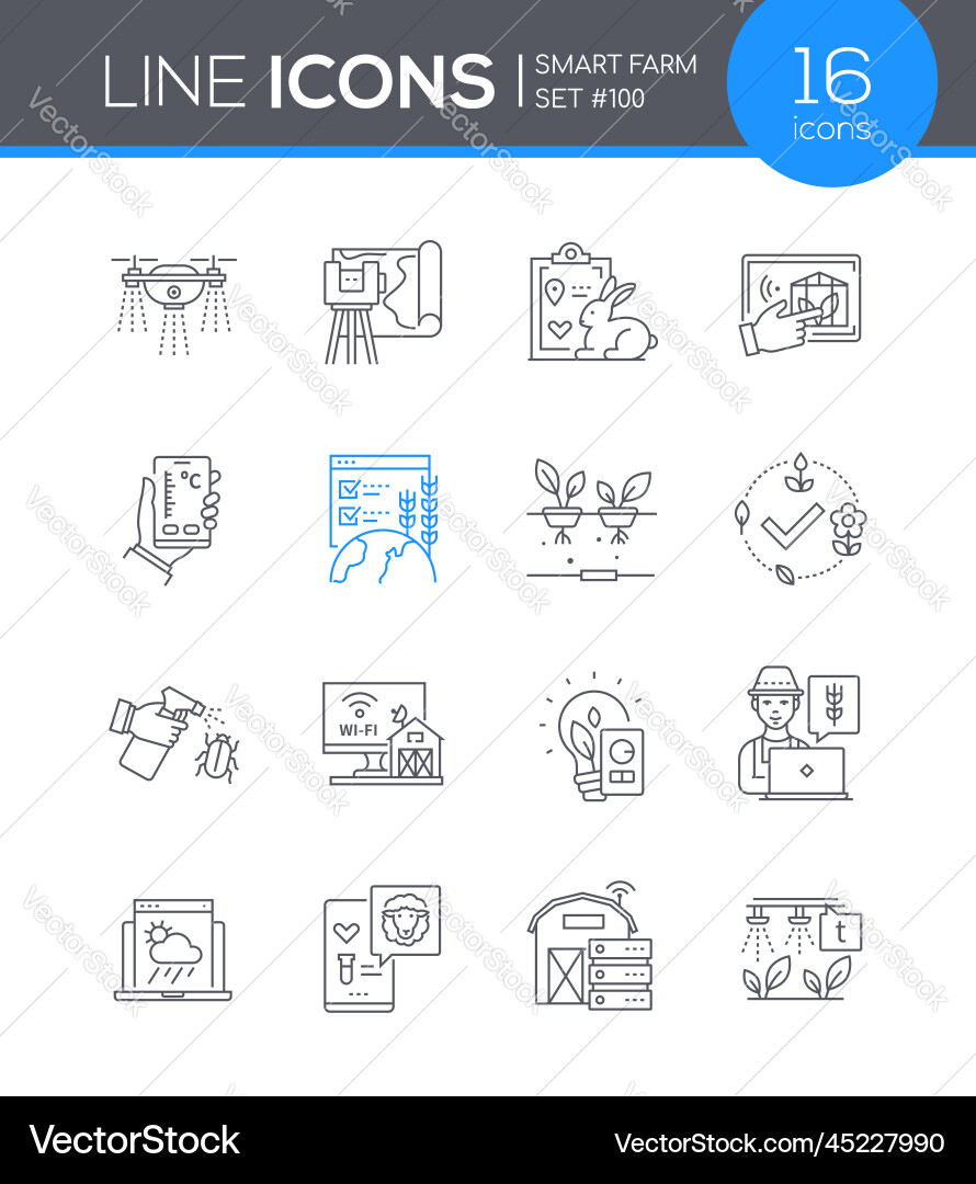 Smart farm and harvest - line design style icons Smart farm and harvest - line design style icons vector image