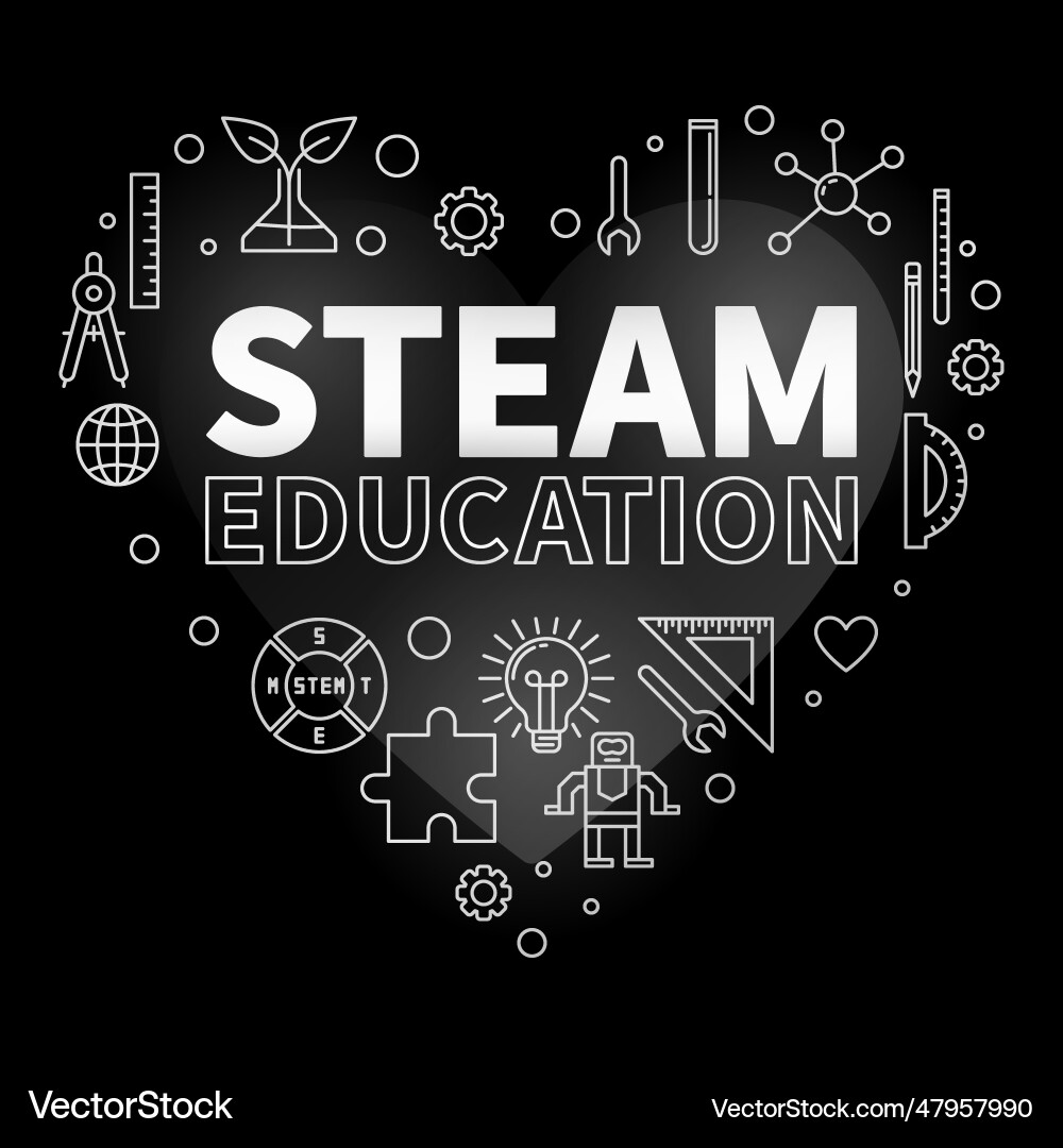 Steam education heart line science concept dark Steam education heart line science concept dark vector image