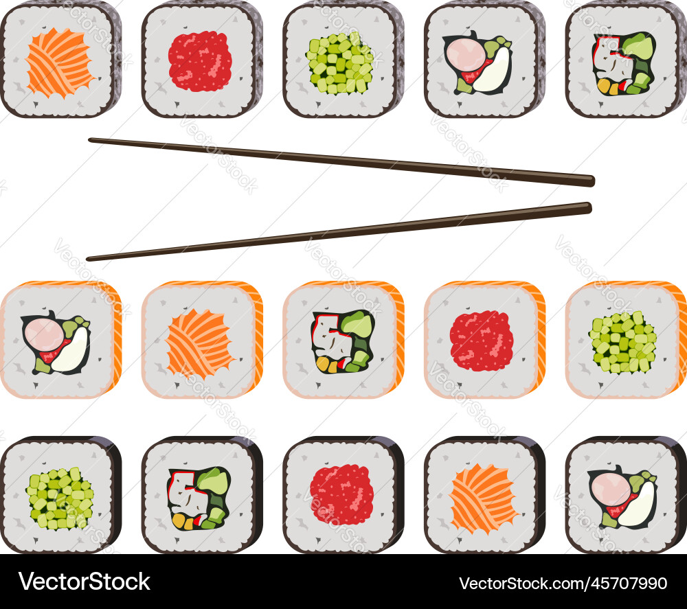 Sushi maki rolls and chopsticks vector image