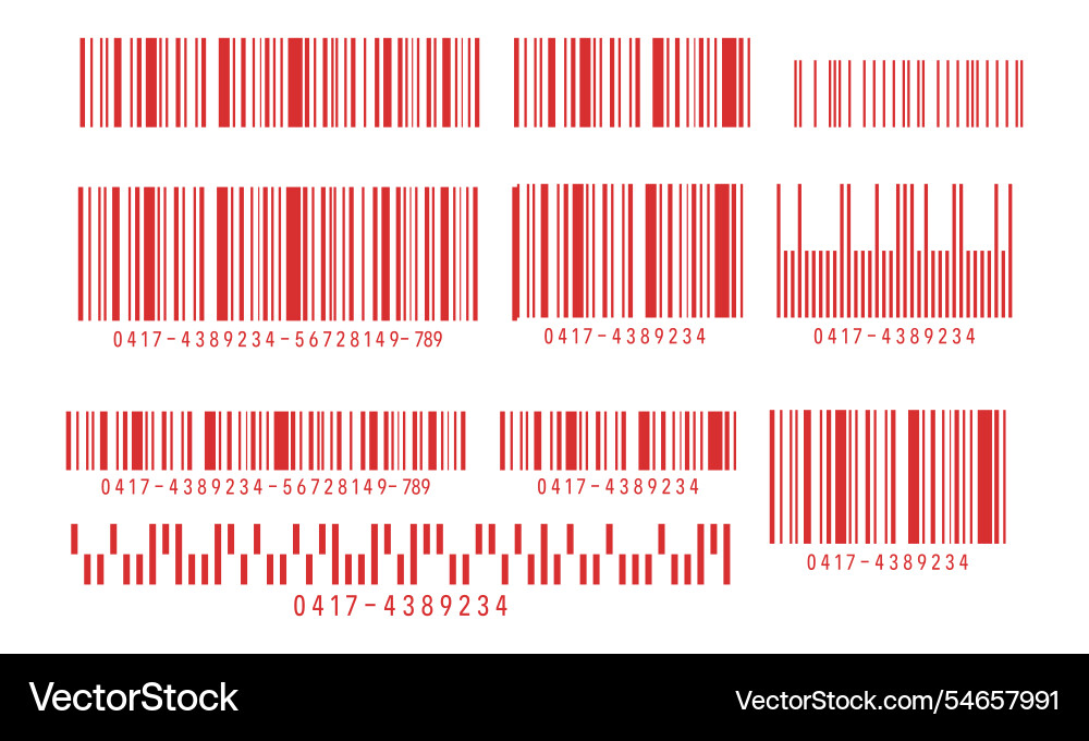 Collection of red barcodes with numbers and differ Collection of red barcodes with numbers and differ vector image