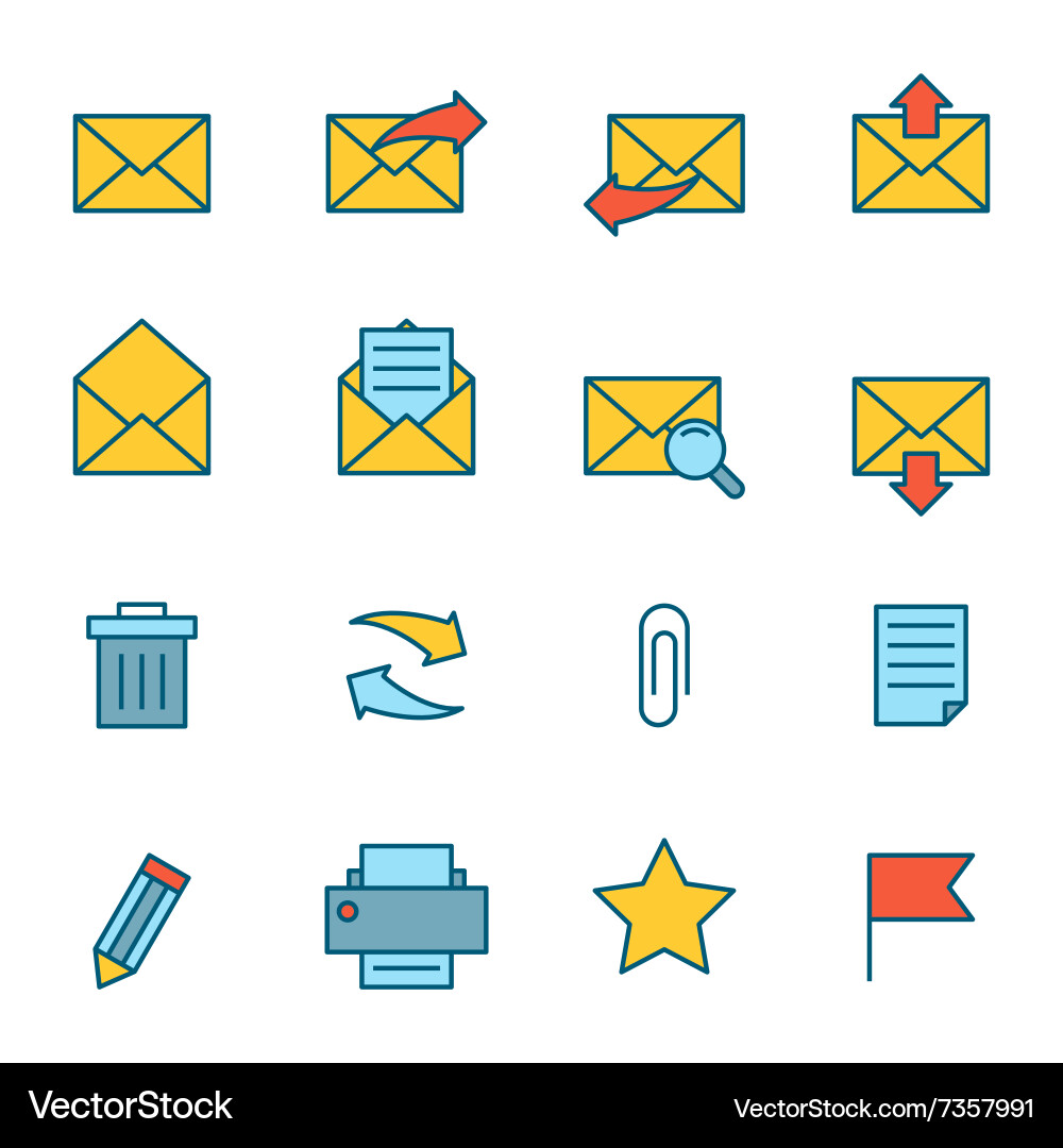 Email Icon Set - Flat Style Vector Image