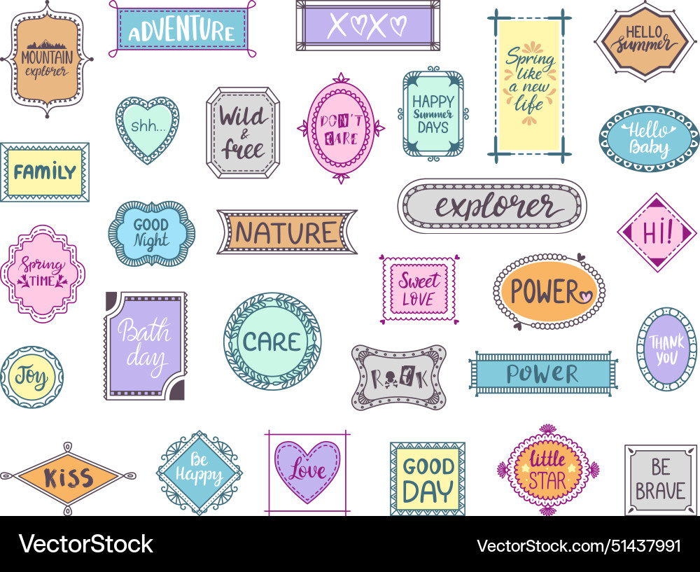 Lettering phrases design doodle frames Lettering phrases design doodle frames vector image