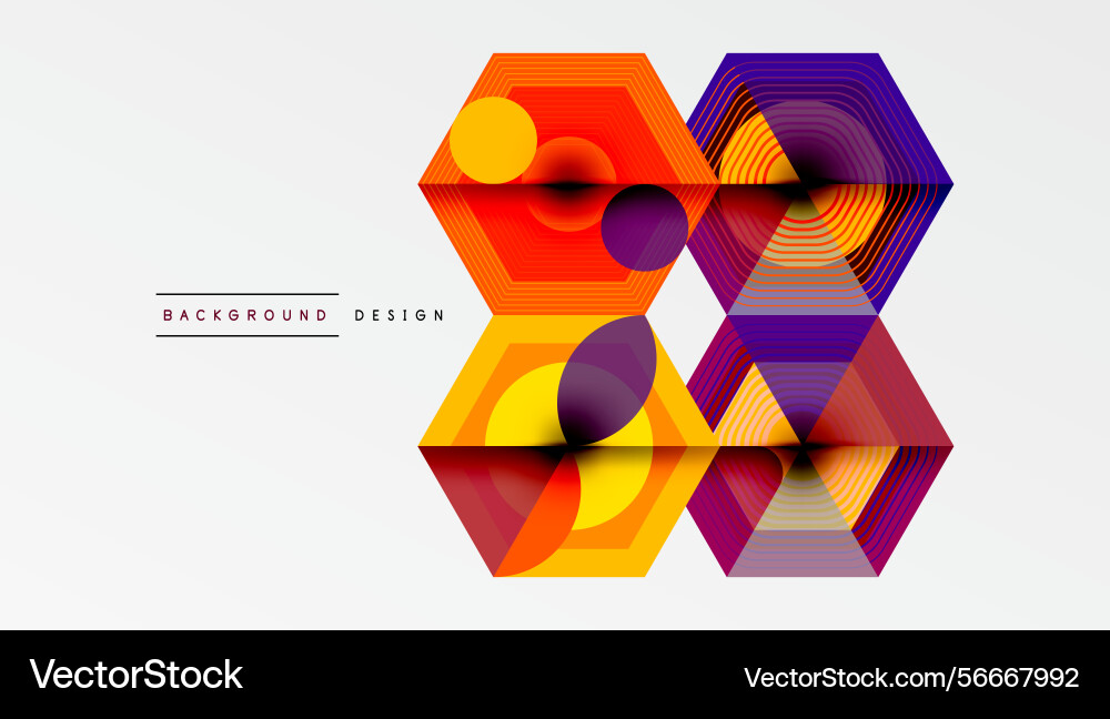 Abstract hexagon shapes overlap creating vibrant vector image