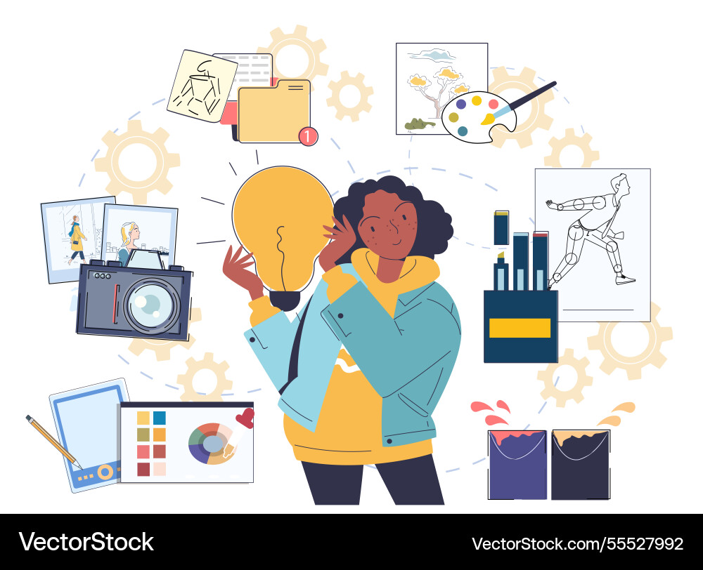 Creative person surrounded by artistic tools Vector Image