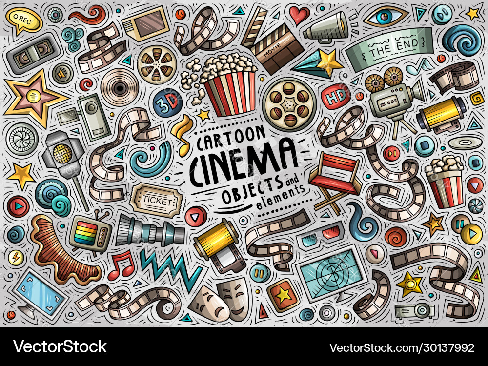 Set cinema theme items objects Set cinema theme items objects vector image