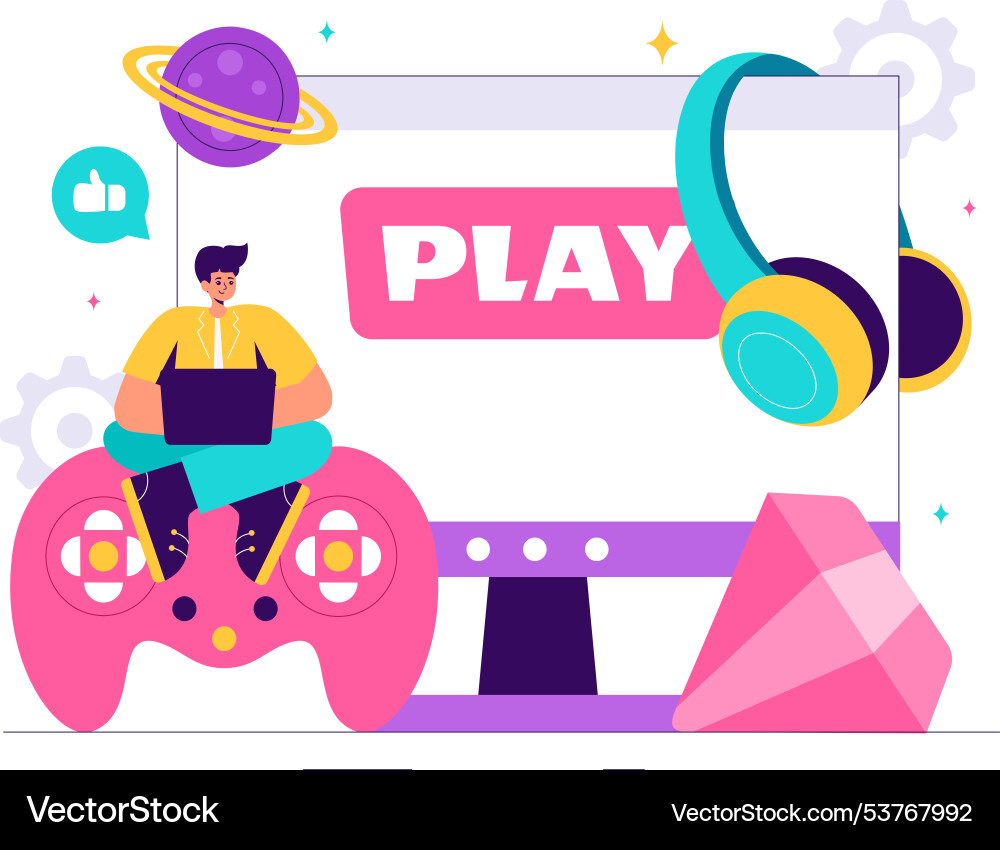 Video games with programmers playing gamepad Vector Image