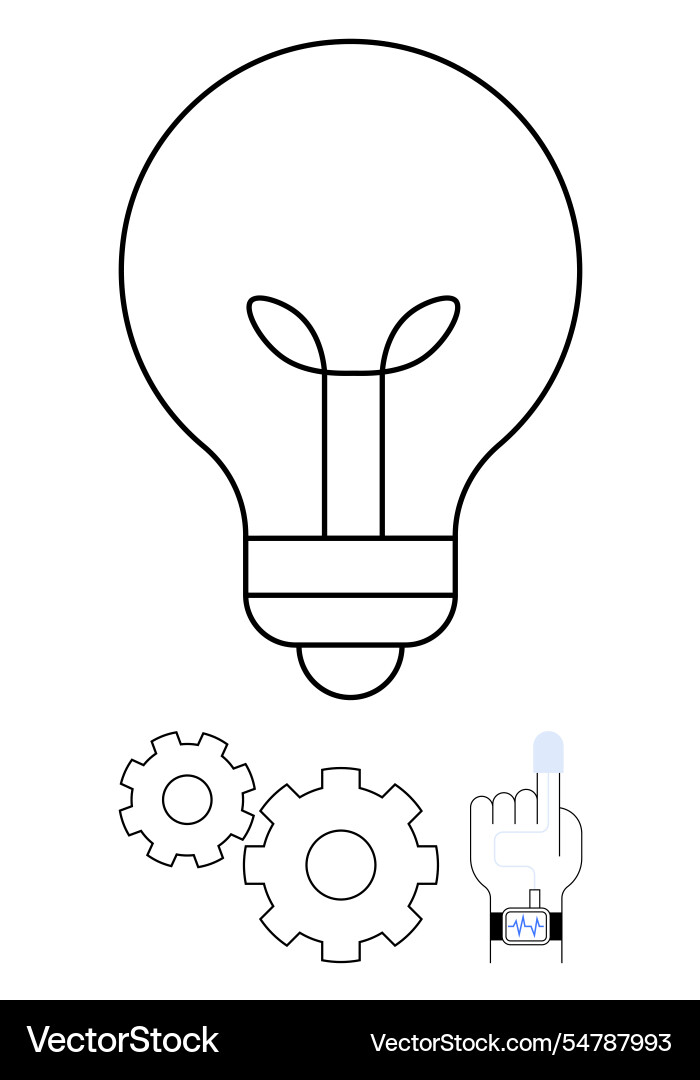 Light bulb with gears and hand clicking button Light bulb with gears and hand clicking button vector image