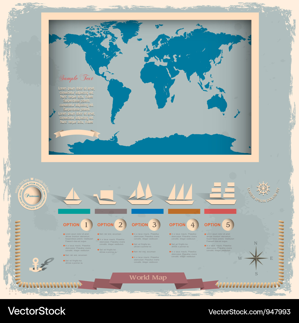 Nautical World Map - Retro Style Vector Image