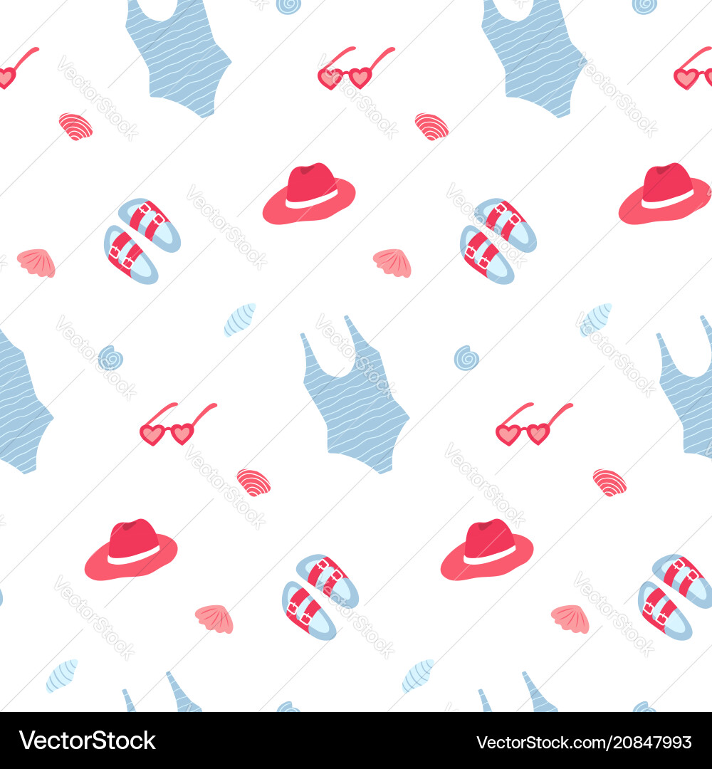 Summer Seamless Pattern - Beach & Vacation Vector Image