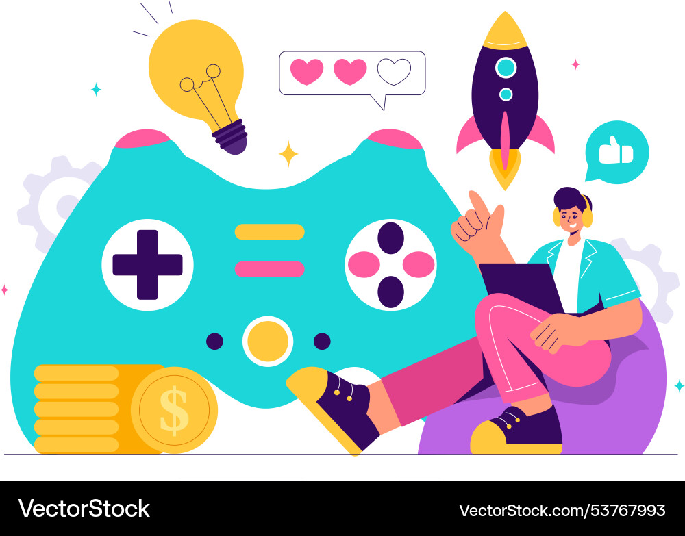 Video games with programmers playing gamepad Vector Image