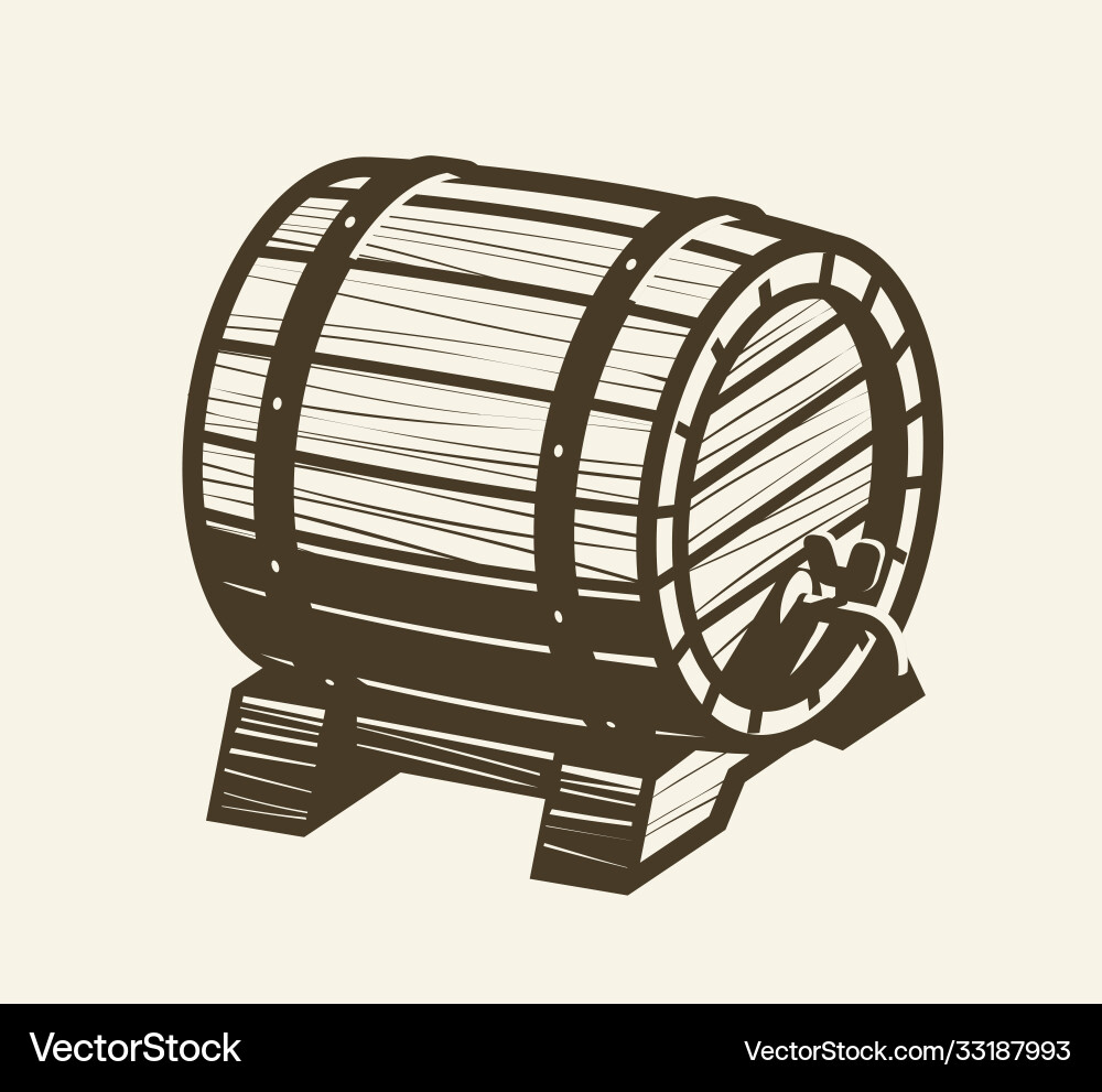 Wooden barrel with faucet alcoholic drink pub Wooden barrel with faucet alcoholic drink pub vector image