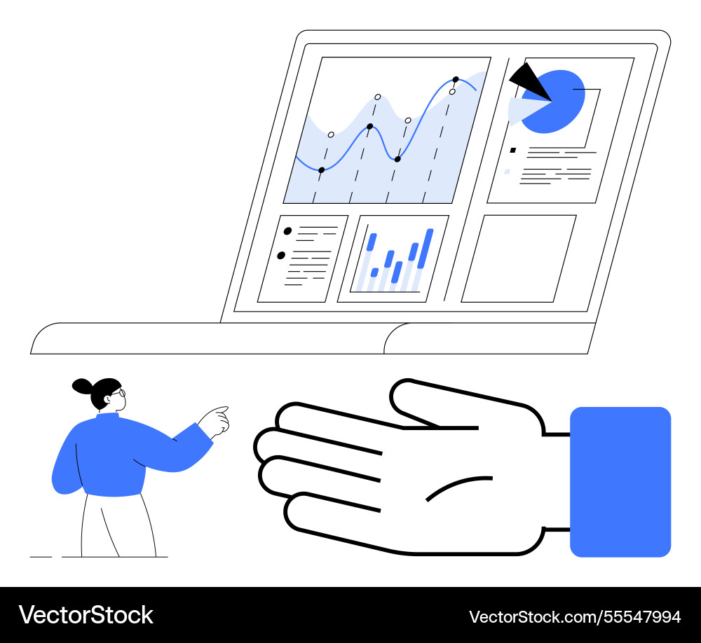 Computer screen displaying graphs and charts Computer screen displaying graphs and charts vector image