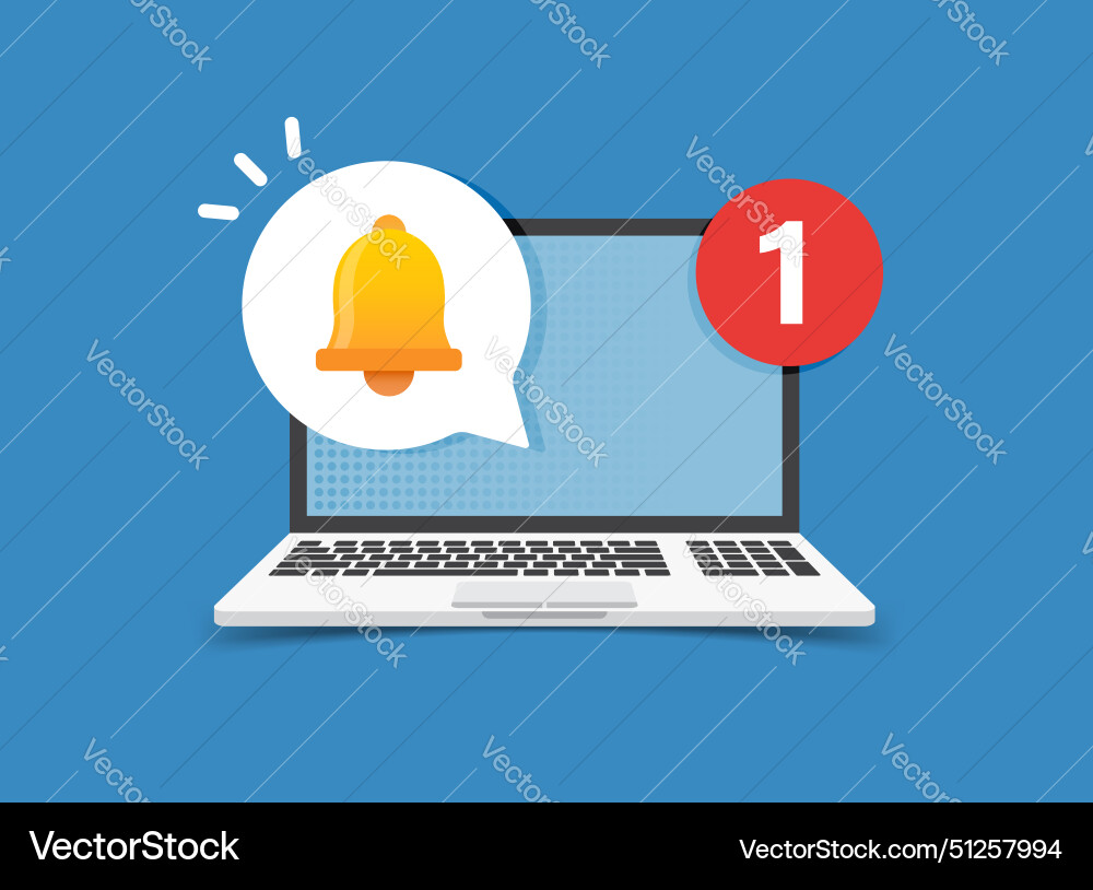 Laptop notification icon in flat style computer Laptop notification icon in flat style computer vector image