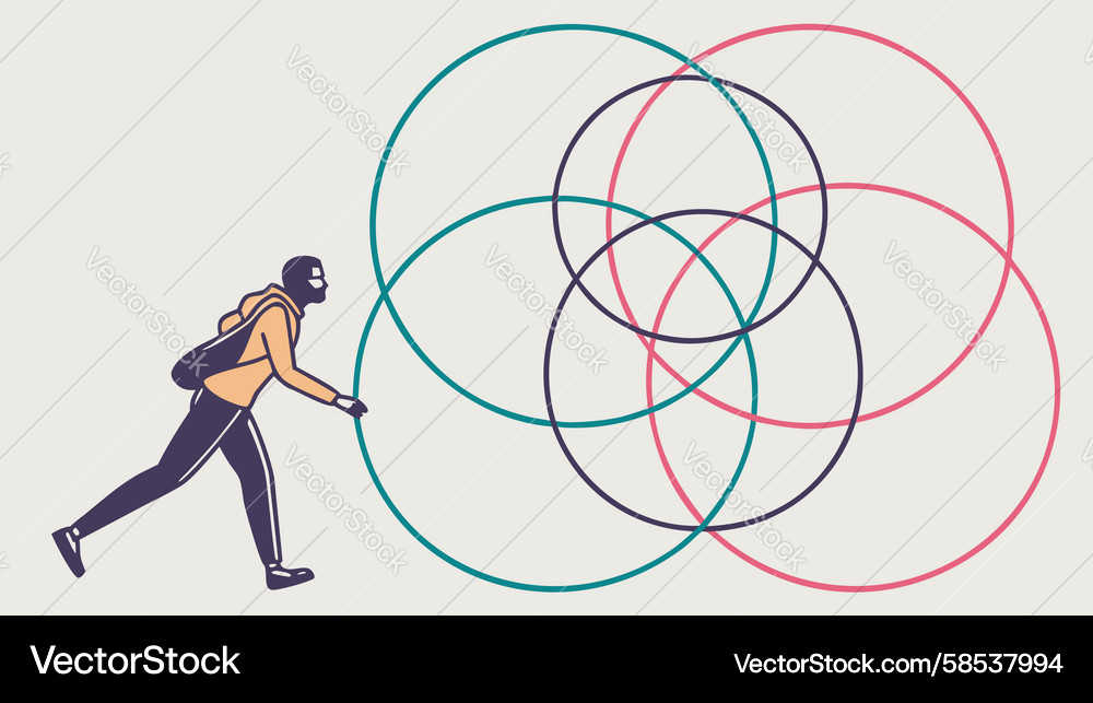 Person Navigating Overlapping Concepts Vector Image