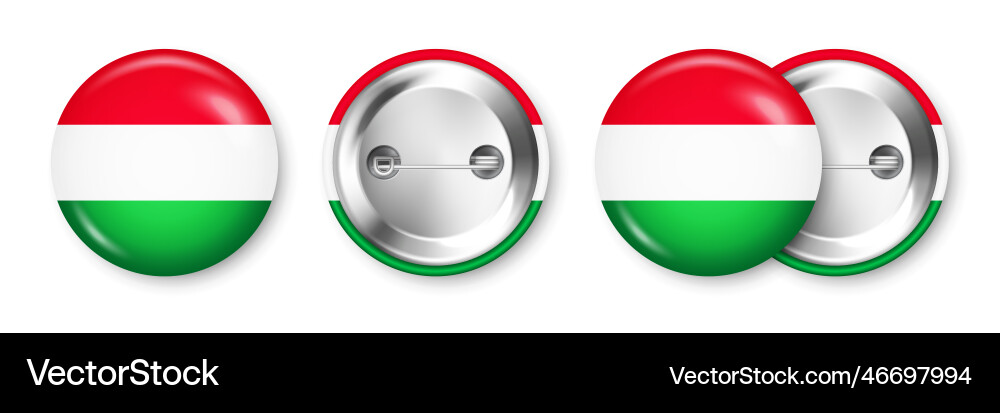 Realistic button badge with printed hungarian flag vector image