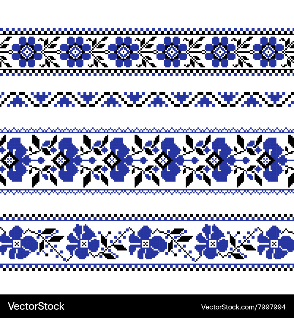Set of ethnic ornament pattern with cross stitch Vector Image