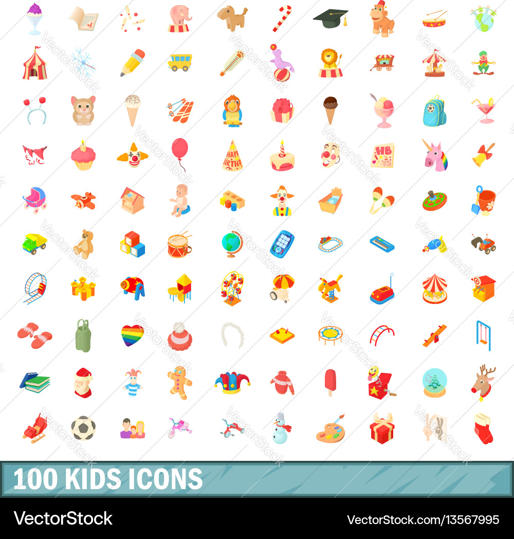 100 Kinder Icons Set Cartoon Stil 100 Kinder Icons Set Cartoon Stil vektorbild