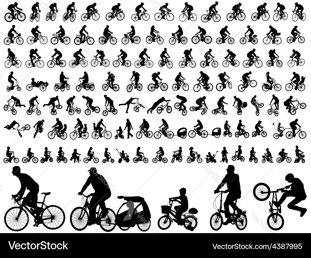 Bicycle Silhouettes - Diverse Riders vector image